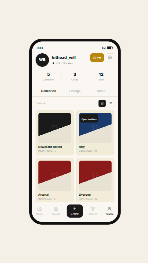 Shirtly profile screen